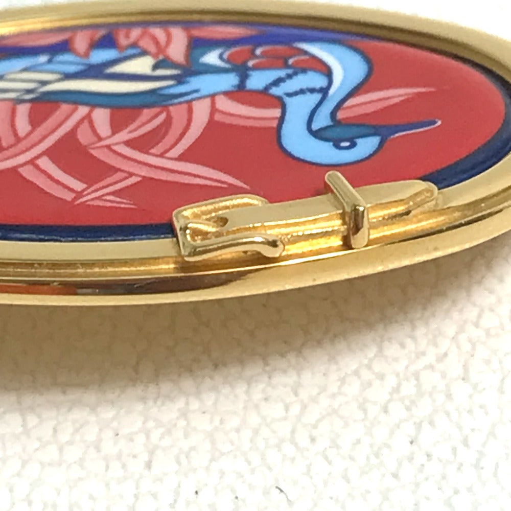 HERMES Brooch Gold Plated Gold x red Bird bird motif Women Used Authentic
