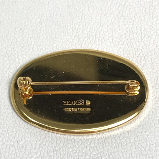 HERMES Brooch Gold Plated Gold x red Bird bird motif Women Used Authentic