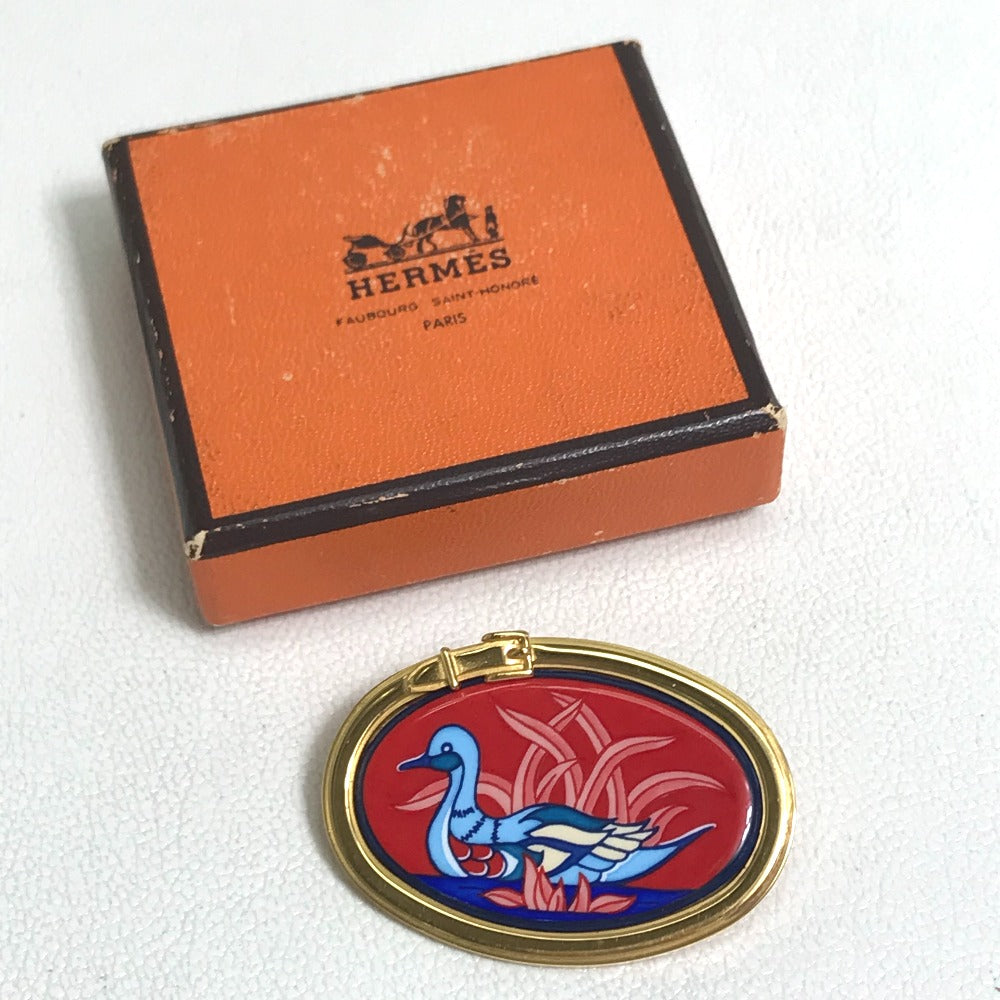 HERMES Brooch Gold Plated Gold x red Bird bird motif Women Used Authentic