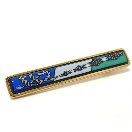 HERMES Brooch metal gold Treasure grilled emaille Women Used Authentic