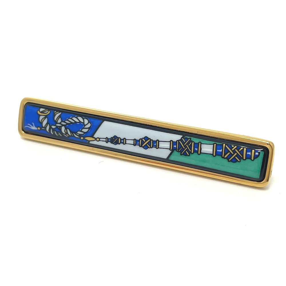 HERMES Brooch metal gold Treasure grilled emaille Women Used Authentic