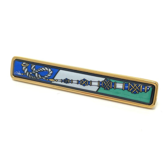 HERMES Brooch metal gold Treasure grilled emaille Women Used Authentic