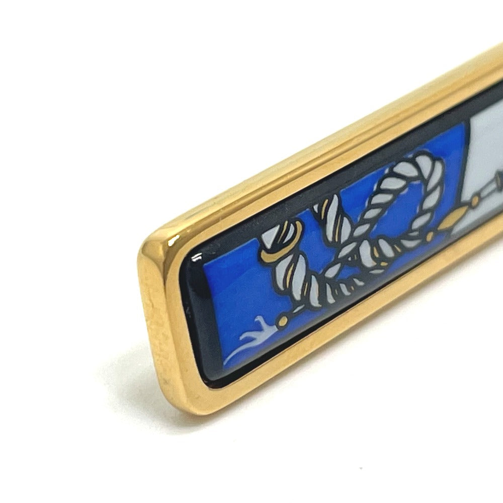 HERMES Brooch metal gold Treasure grilled emaille Women Used Authentic