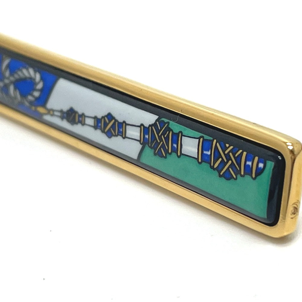 HERMES Brooch metal gold Treasure grilled emaille Women Used Authentic