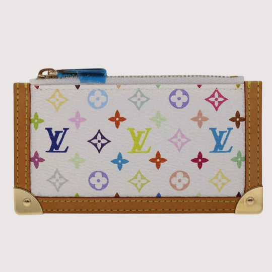 Louis Vuitton Monogram Multicolor Pochette Cles Coin Purse White Chain Wallet