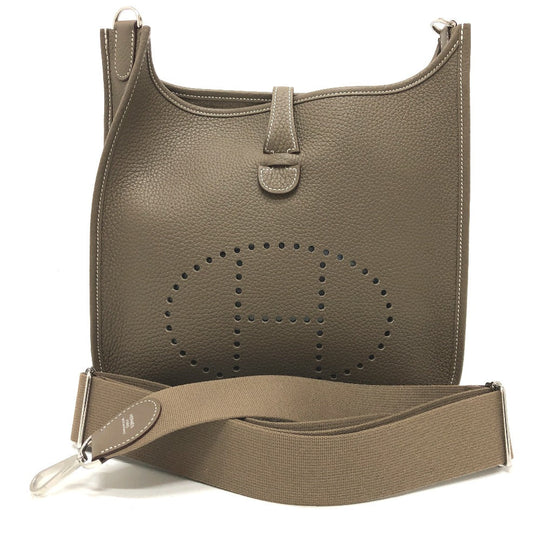HERMES Shoulder Bag Taurillon Clemence Brown Evelyn 3PM Trois Women Used Authentic