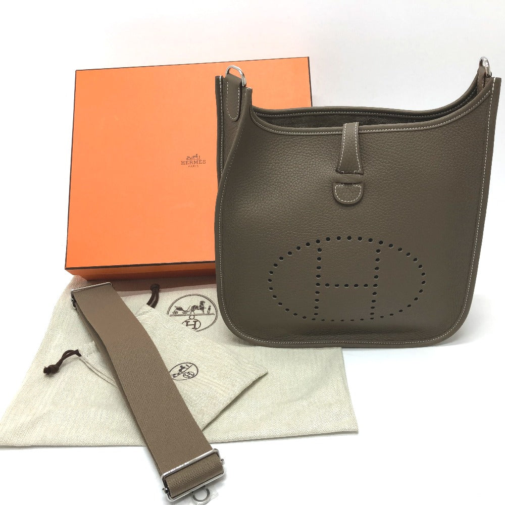 HERMES Shoulder Bag Taurillon Clemence Brown Evelyn 3PM Trois Women Used Authentic