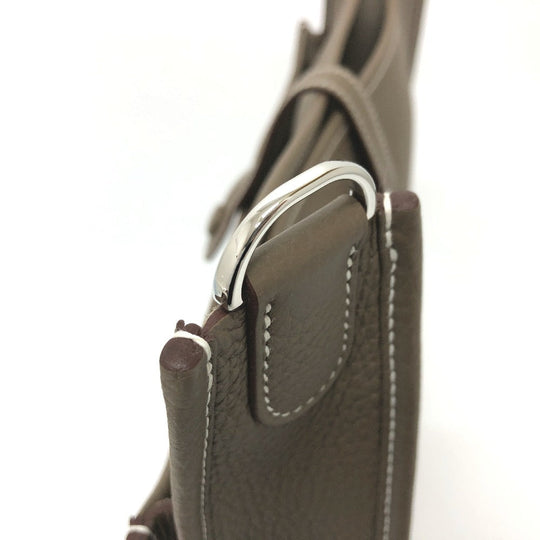 HERMES Shoulder Bag Taurillon Clemence Brown Evelyn 3PM Trois Women Used Authentic