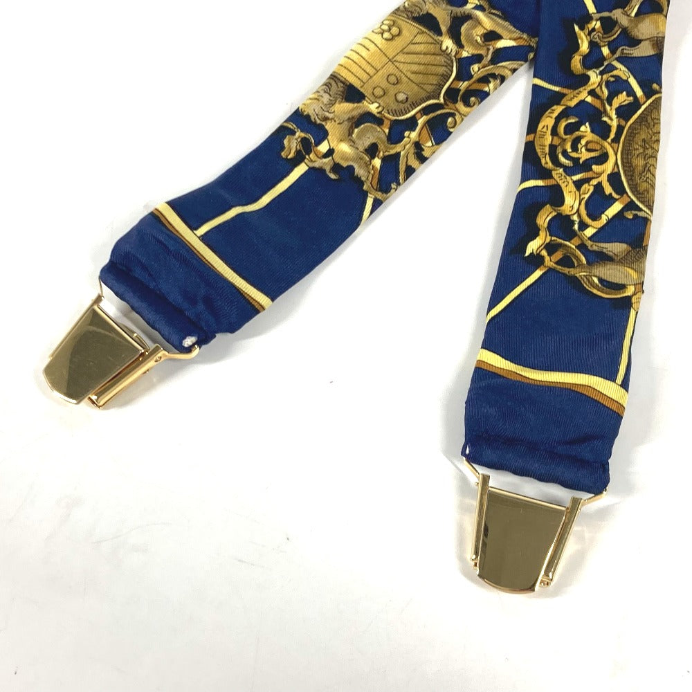 HERMES suspenders silk Navy vintage Overall handle Women Used Authentic