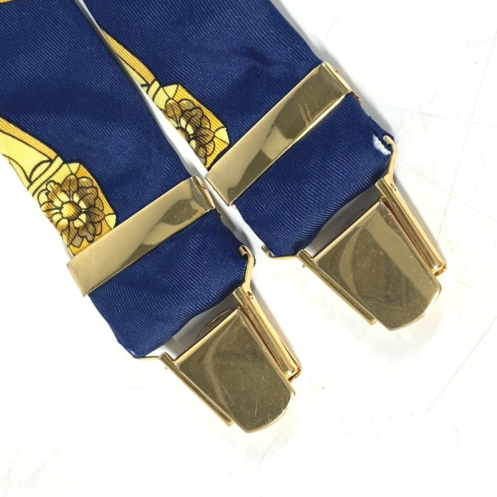 HERMES suspenders silk Navy vintage Overall handle Women Used Authentic
