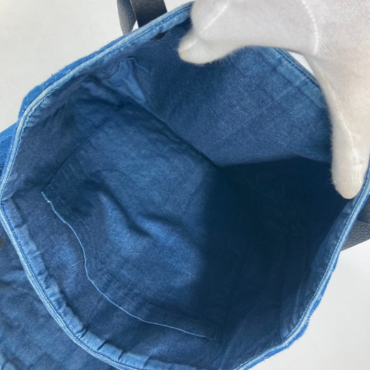 HERMES Tote Bag Canvas, Leather blue Amedaba Cava de Bosch Women Used Authentic