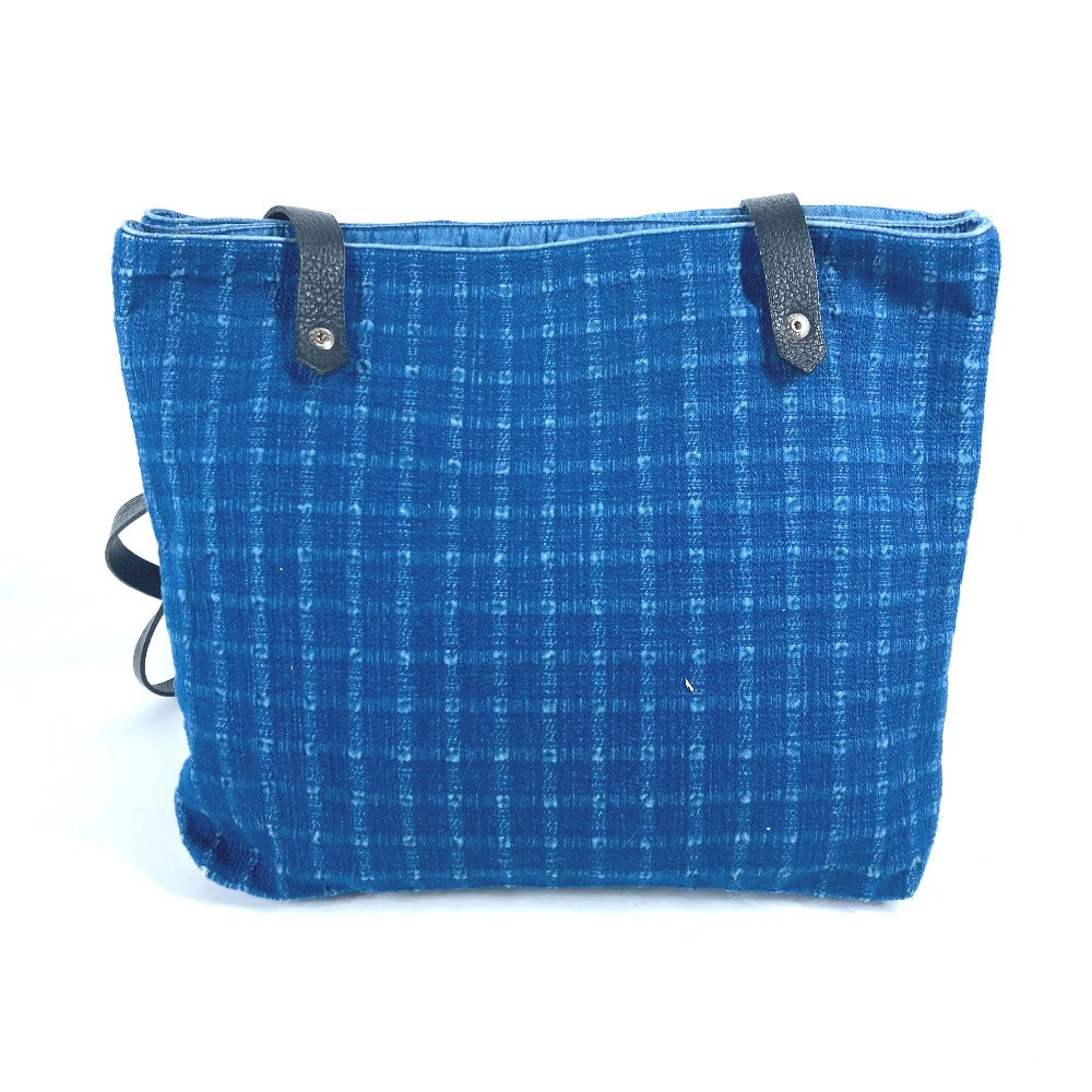 HERMES Tote Bag Canvas, Leather blue Amedaba Cava de Bosch Women Used Authentic