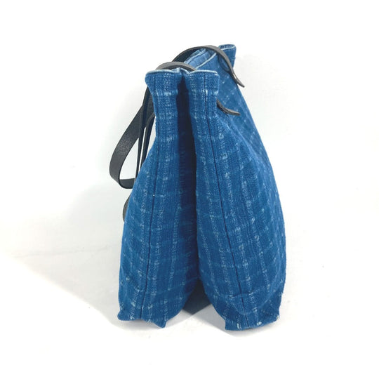 HERMES Tote Bag Canvas, Leather blue Amedaba Cava de Bosch Women Used Authentic