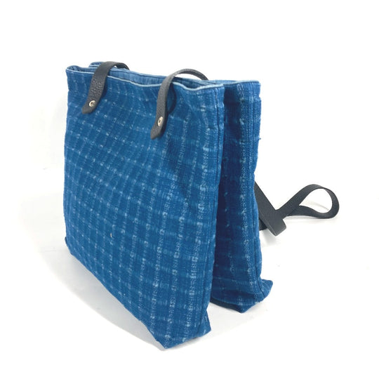 HERMES Tote Bag Canvas, Leather blue Amedaba Cava de Bosch Women Used Authentic