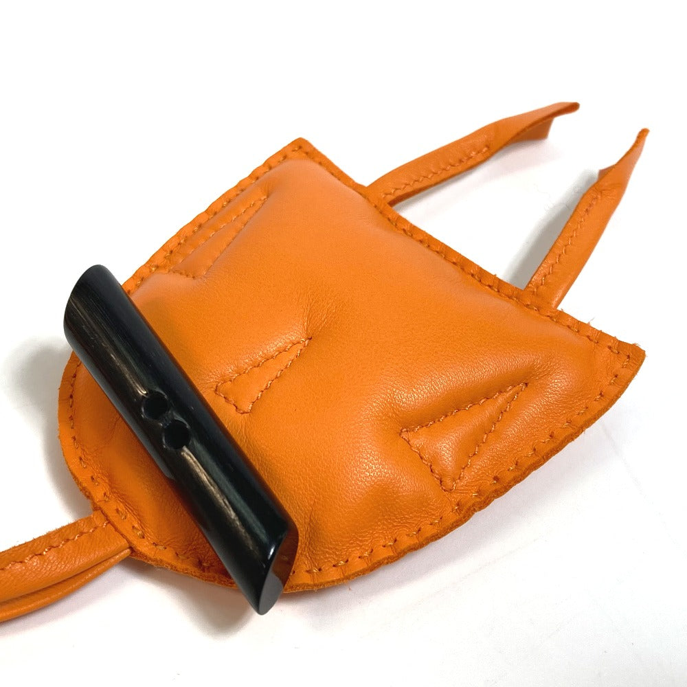 HERMES Bag charm Leather, Buffalo Horn Orange petit ash owl unisex(Unisex) Used Authentic