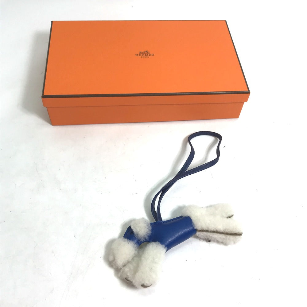 HERMES charm leather blue Terrier dog Buddy Women Used Authentic