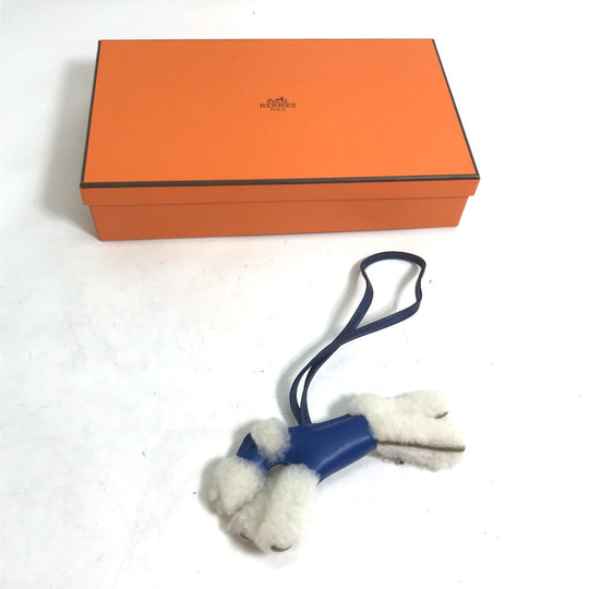 HERMES charm leather blue Terrier dog Buddy Women Used Authentic