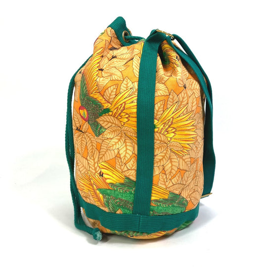 HERMES Shoulder Bag canvas green vintage Bird pattern purse Women Used Authentic