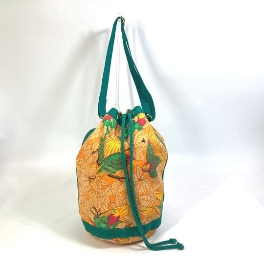HERMES Shoulder Bag canvas green vintage Bird pattern purse Women Used Authentic