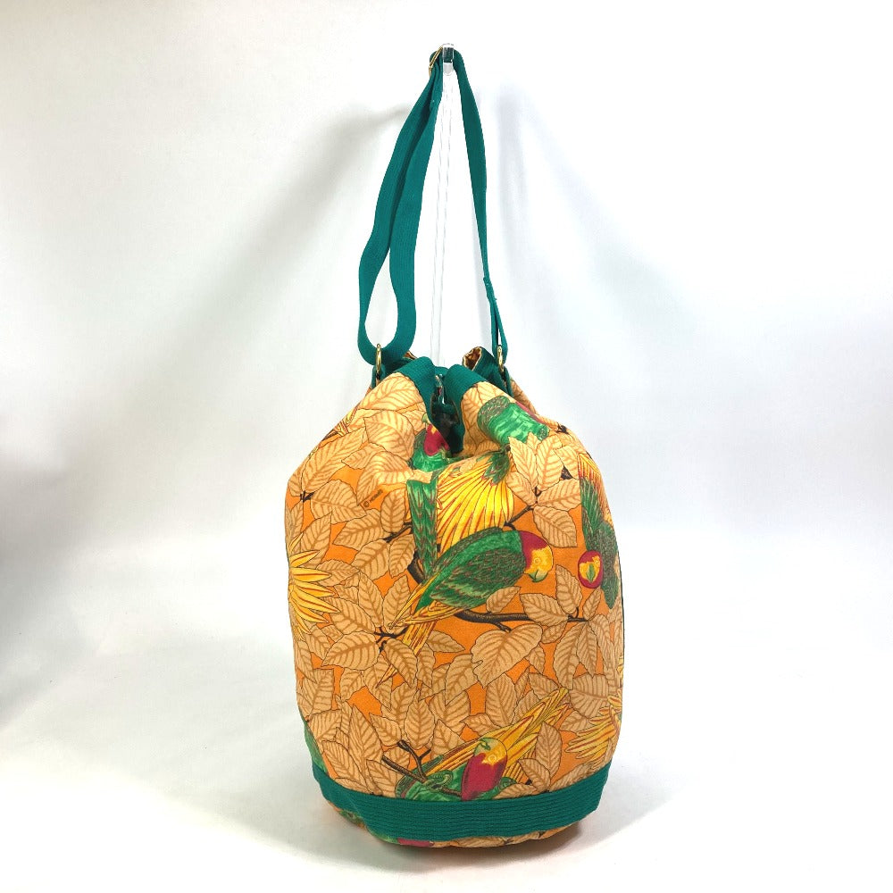 HERMES Shoulder Bag canvas green vintage Bird pattern purse Women Used Authentic