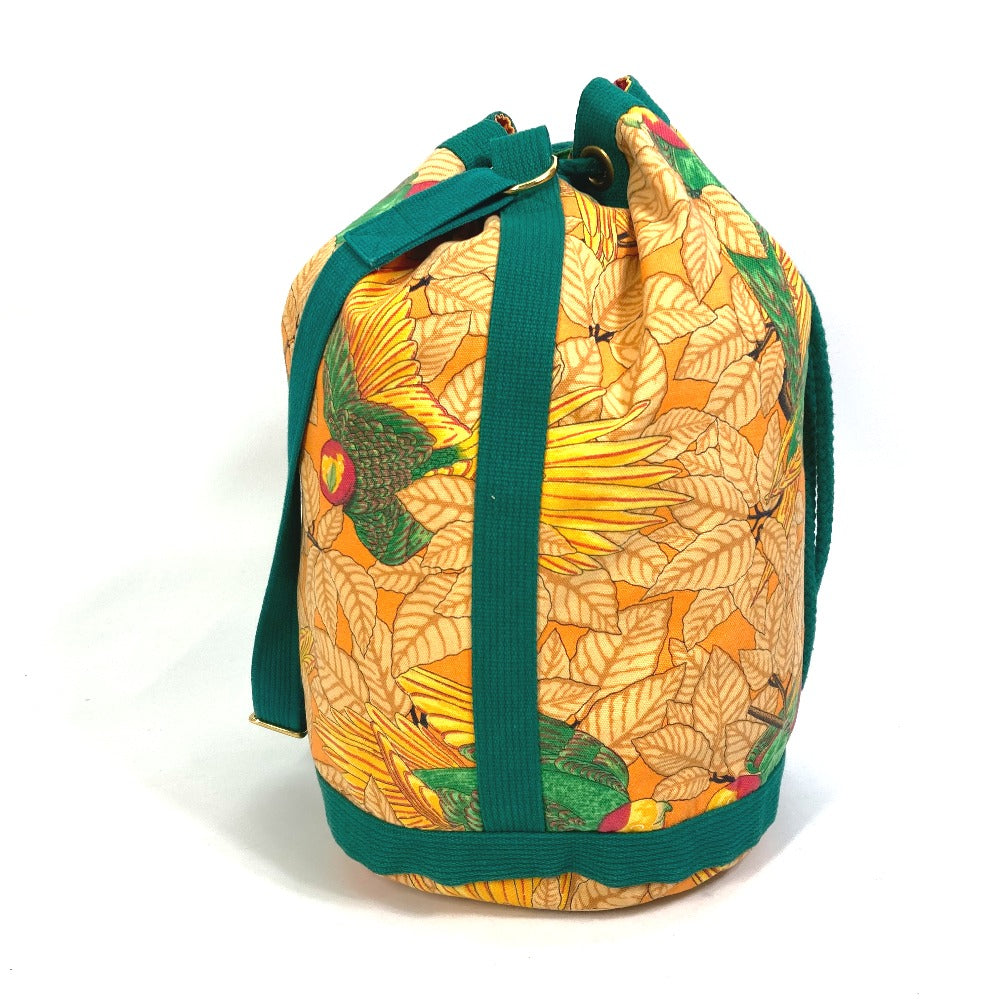HERMES Shoulder Bag canvas green vintage Bird pattern purse Women Used Authentic