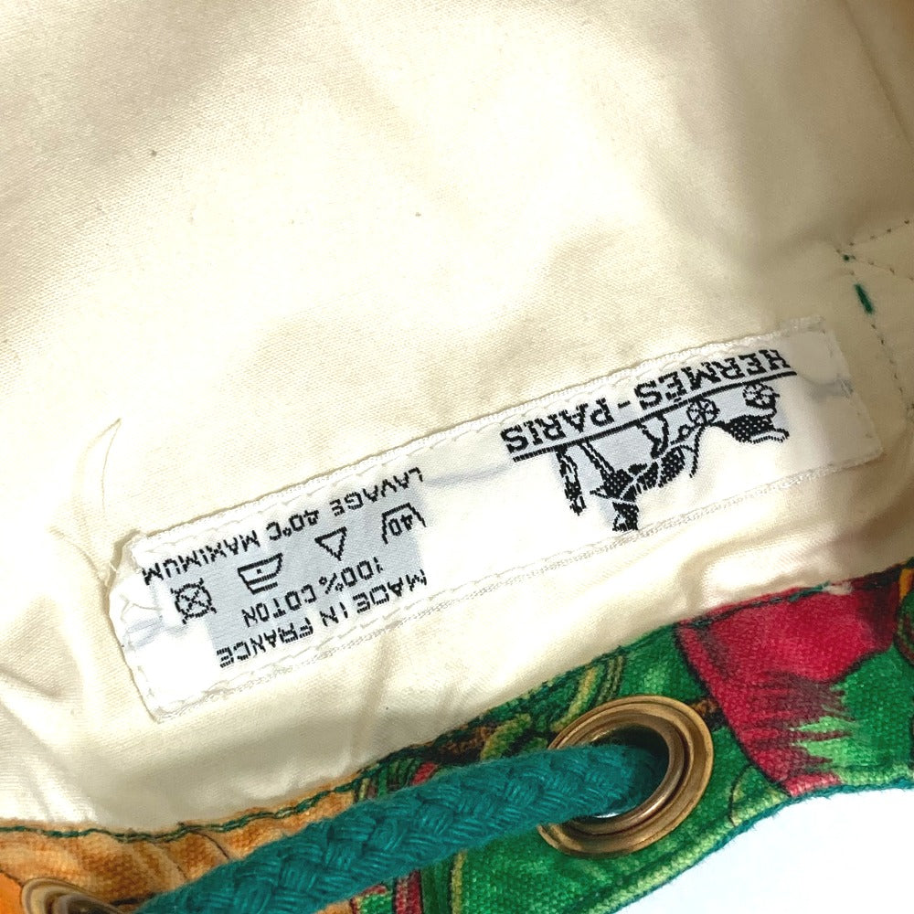 HERMES Shoulder Bag canvas green vintage Bird pattern purse Women Used Authentic