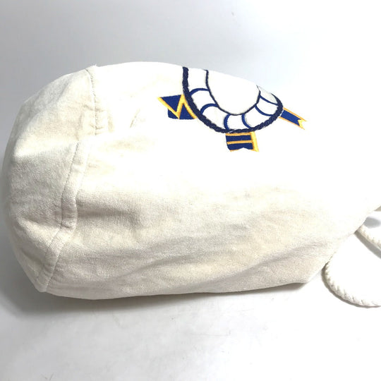 HERMES Shoulder Bag cotton white Marine Pattern purse Women Used Authentic