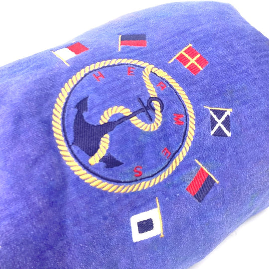 HERMES Shoulder Bag cotton Blue type Marine Pattern Drawstring bag Women Used Authentic