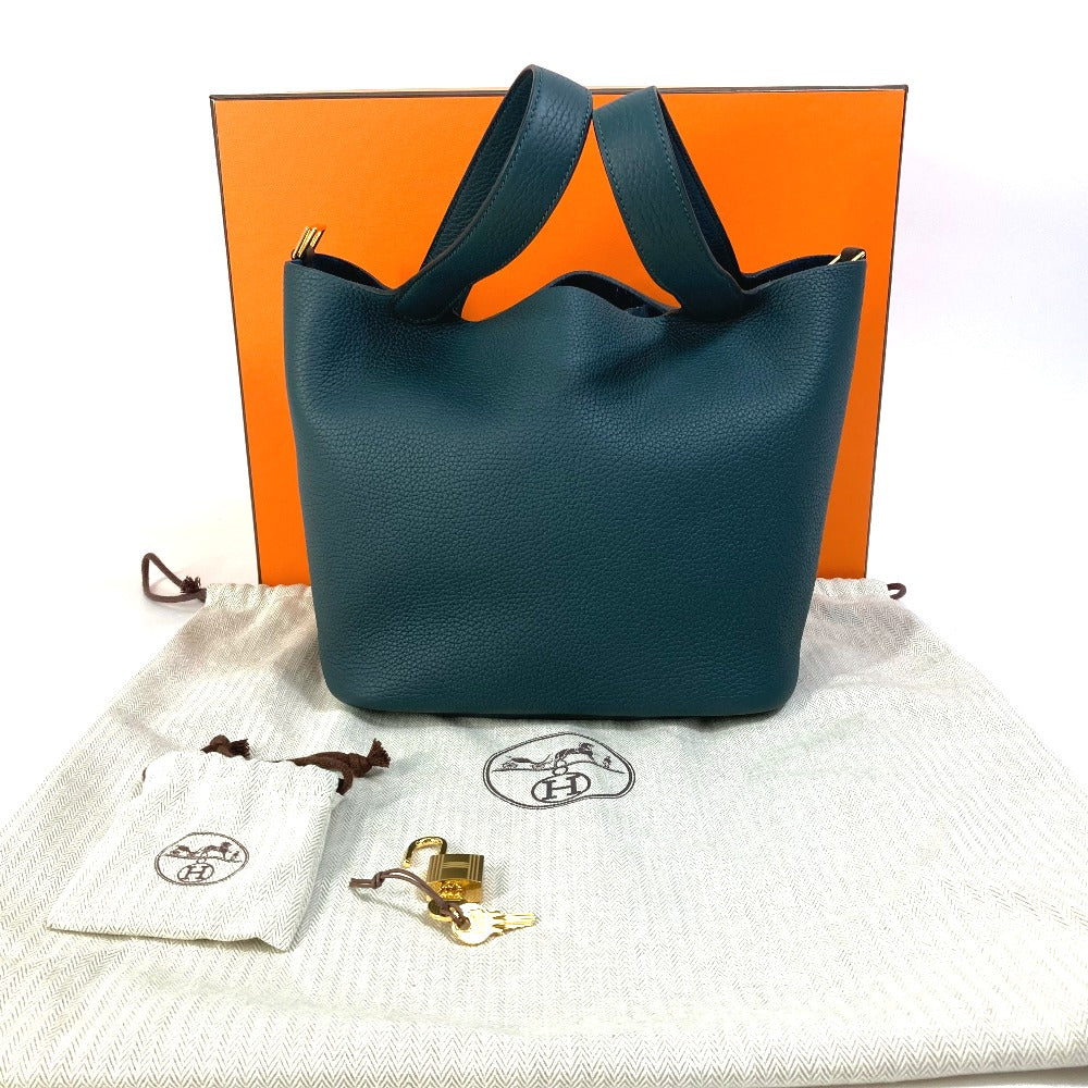 HERMES Handbag Taurillon Clemence Green x Blue type Pico Tan Lock MM