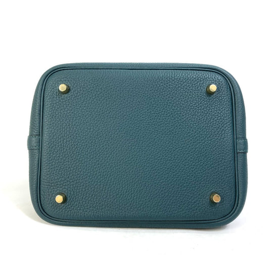 HERMES Handbag Taurillon Clemence Green x Blue type Pico Tan Lock MM