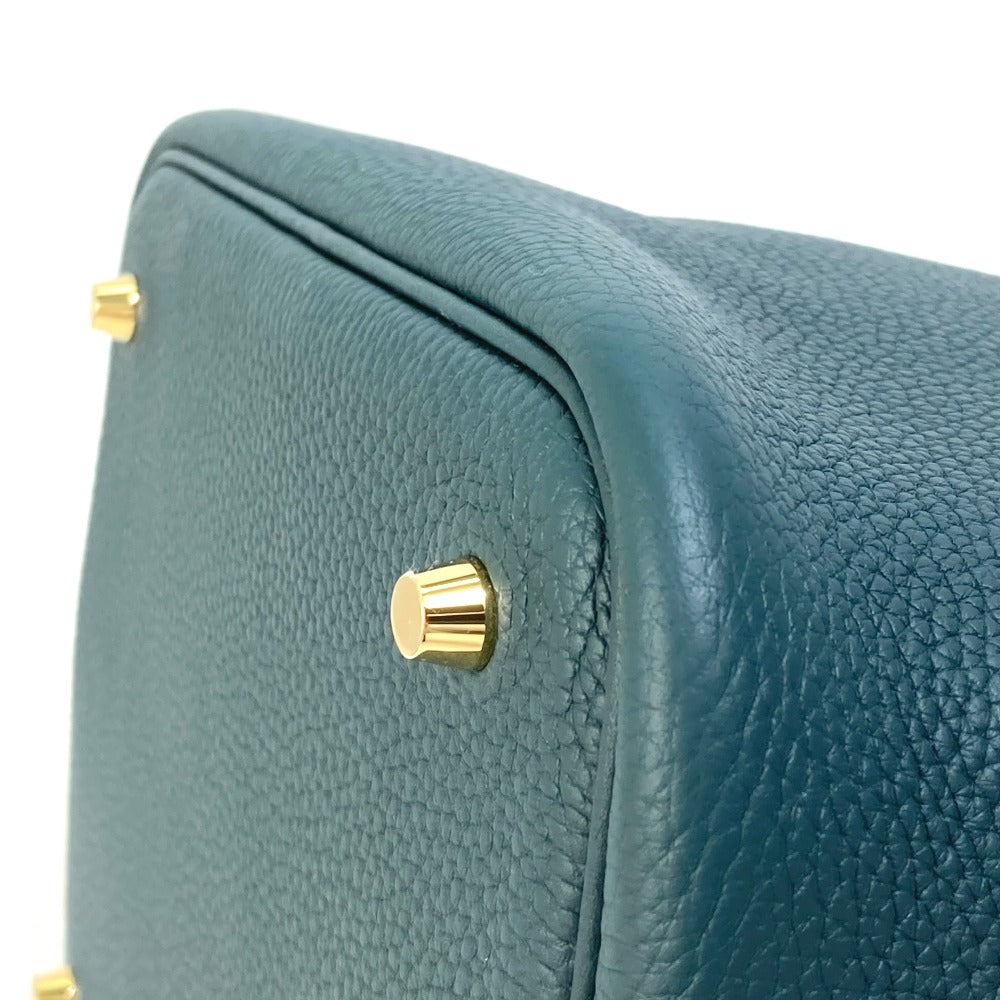 HERMES Handbag Taurillon Clemence Green x Blue type Pico Tan Lock MM
