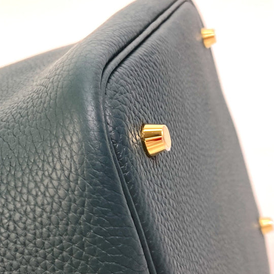 HERMES Handbag Taurillon Clemence Green x Blue type Pico Tan Lock MM