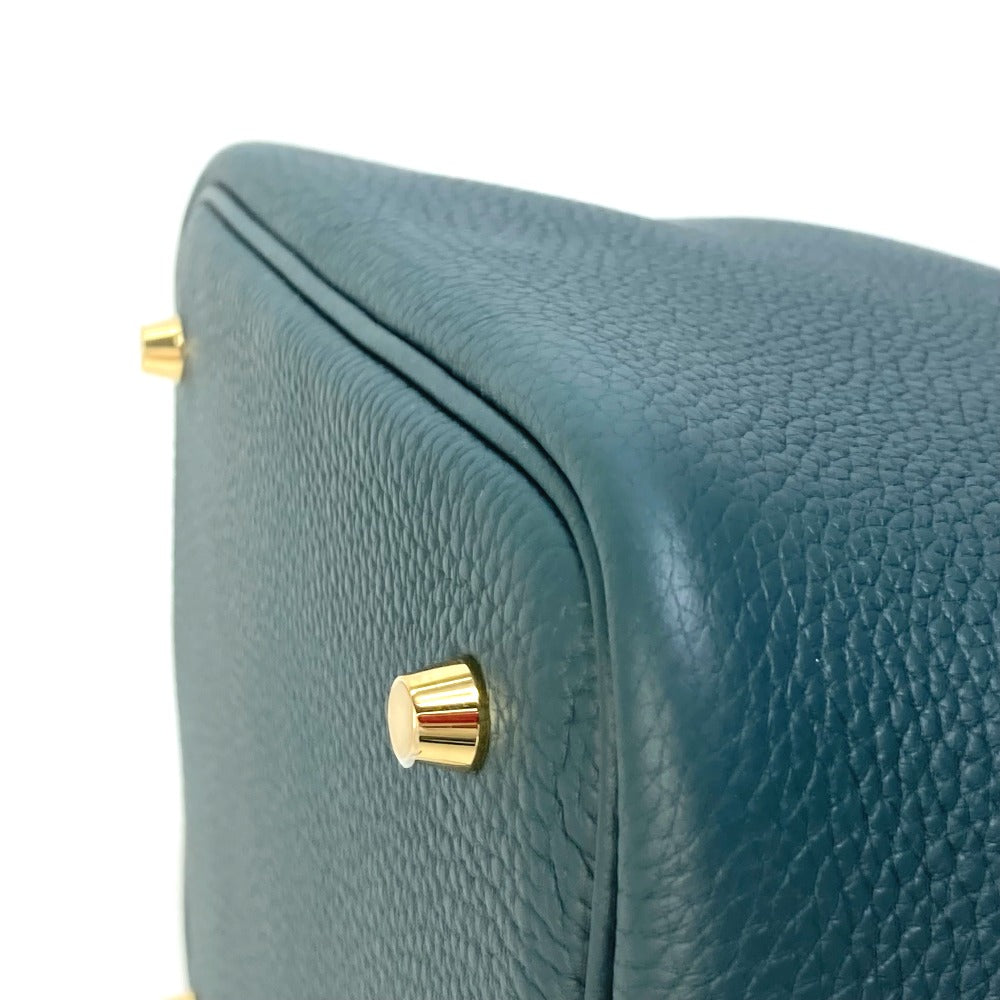 HERMES Handbag Taurillon Clemence Green x Blue type Pico Tan Lock MM