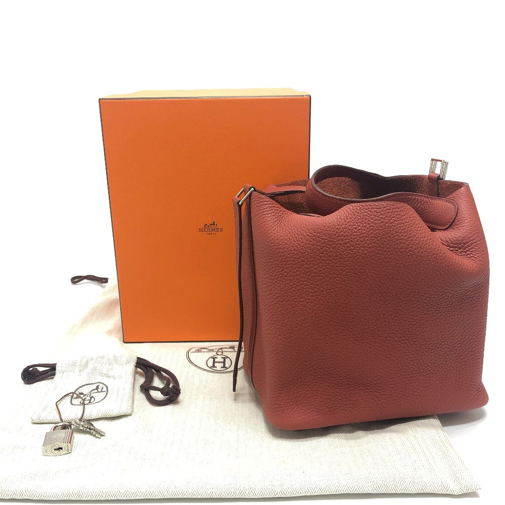 HERMES Handbag Taurillon Clemence Red Picotan Lock PM