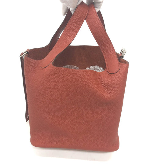 HERMES Handbag Taurillon Clemence Red Picotan Lock PM
