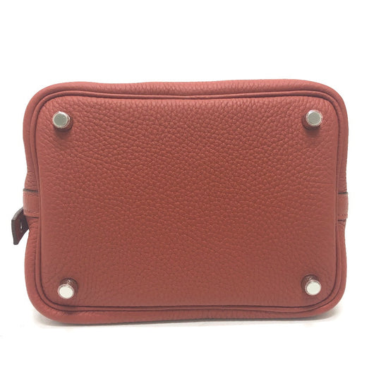 HERMES Handbag Taurillon Clemence Red Picotan Lock PM