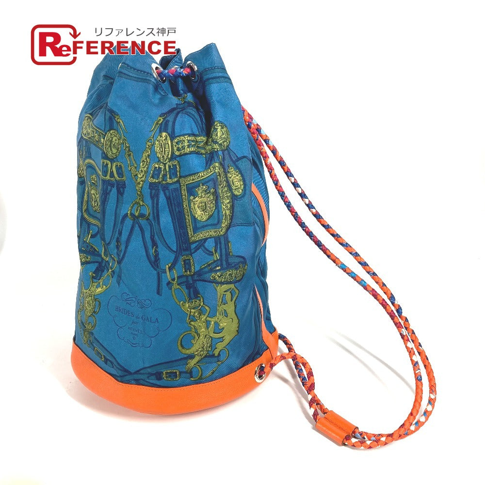 HERMES Shoulder Bag Silk, Leather Orange Sowacool 22 Drawstring Bag Women Used Authentic