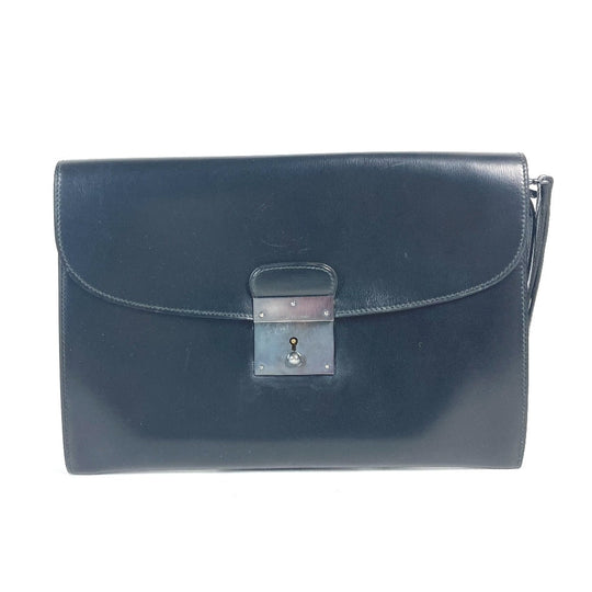 HERMES Clutch bag Box scarf black bag pouch Kirius mens Used Authentic