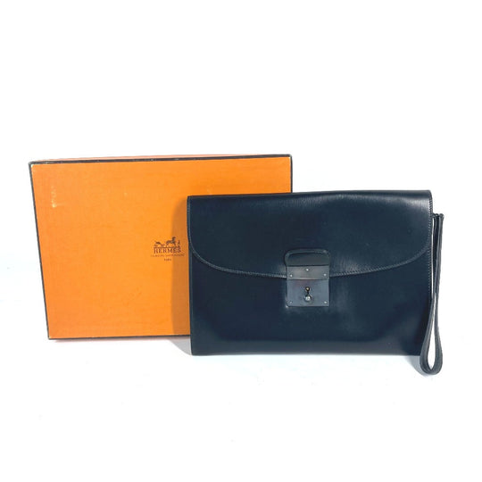 HERMES Clutch bag Box scarf black bag pouch Kirius mens Used Authentic