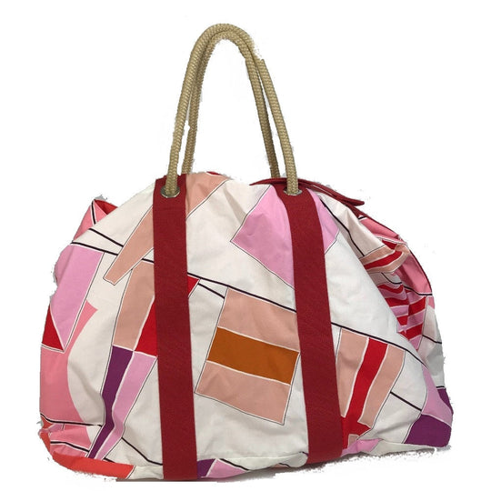 HERMES Tote Bag canvas multicolor Cabas Drapeaux au vent rope handle Women Used Authentic
