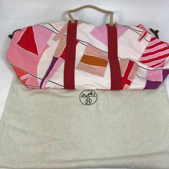 HERMES Tote Bag canvas multicolor Cabas Drapeaux au vent rope handle Women Used Authentic