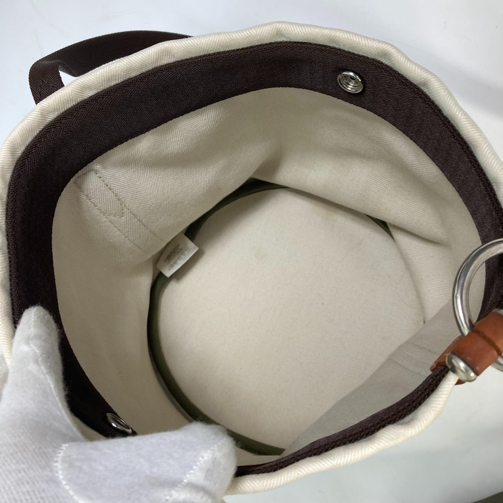 HERMES Shoulder Bag Leather / canvas white Crossbody Sac de Pansage bucket type Women Used Authentic