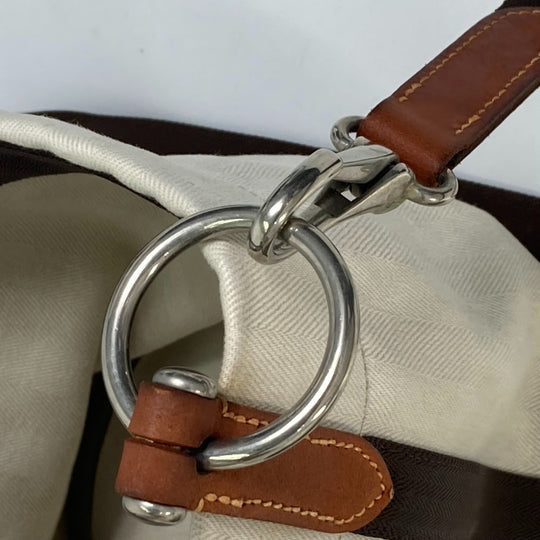 HERMES Shoulder Bag Leather / canvas white Crossbody Sac de Pansage bucket type Women Used Authentic