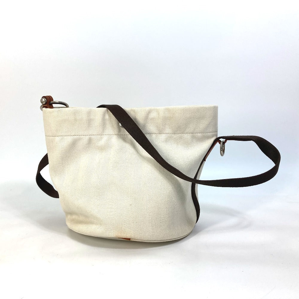 HERMES Shoulder Bag Leather / canvas white Crossbody Sac de Pansage bucket type Women Used Authentic