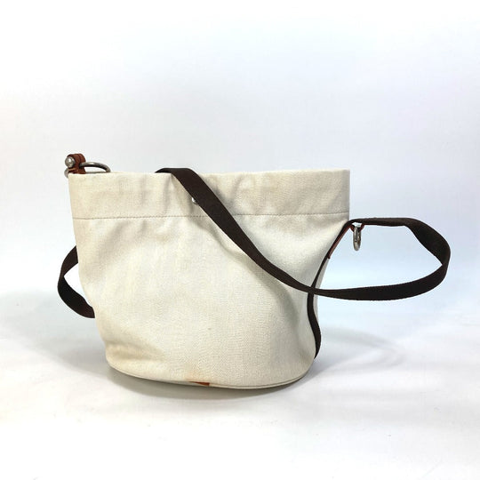HERMES Shoulder Bag Leather / canvas white Crossbody Sac de Pansage bucket type Women Used Authentic