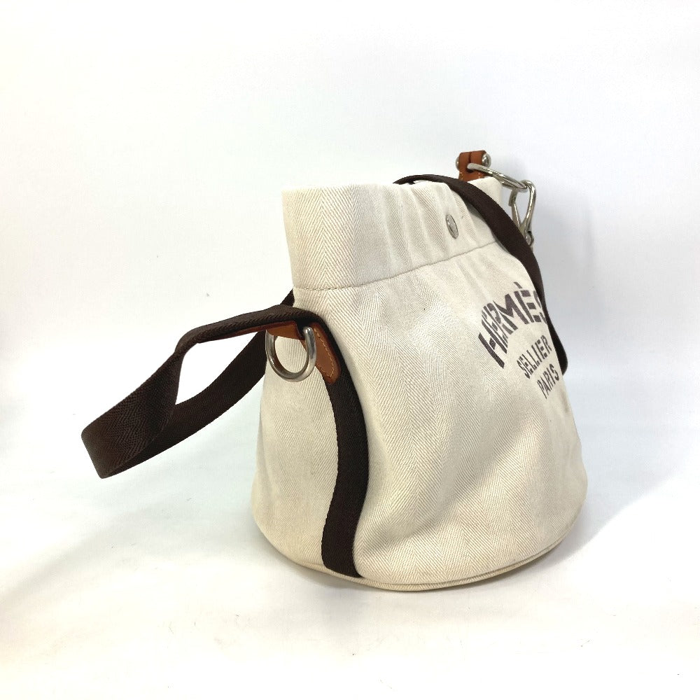 HERMES Shoulder Bag Leather / canvas white Crossbody Sac de Pansage bucket type Women Used Authentic