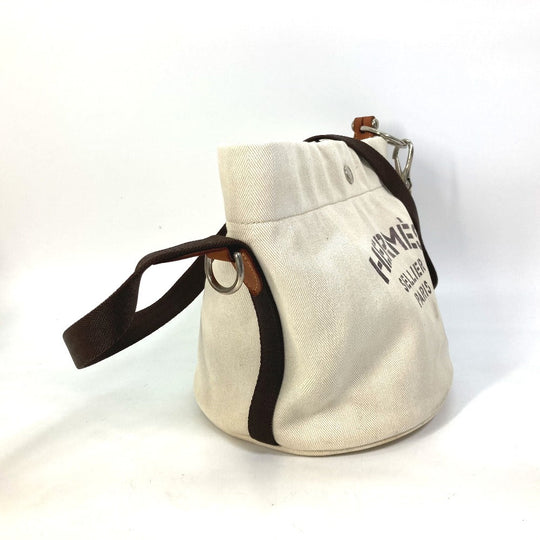 HERMES Shoulder Bag Leather / canvas white Crossbody Sac de Pansage bucket type Women Used Authentic