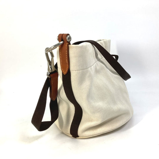 HERMES Shoulder Bag Leather / canvas white Crossbody Sac de Pansage bucket type Women Used Authentic