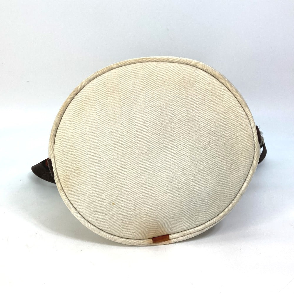 HERMES Shoulder Bag Leather / canvas white Crossbody Sac de Pansage bucket type Women Used Authentic