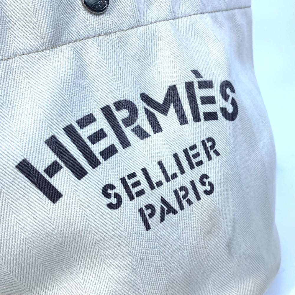 HERMES Shoulder Bag Leather / canvas white Crossbody Sac de Pansage bucket type Women Used Authentic